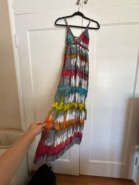 Ruby Rocks Rainbow Tie Dye Sleeveless Maxi Dress Size S hippie boho y2k 90’s aes